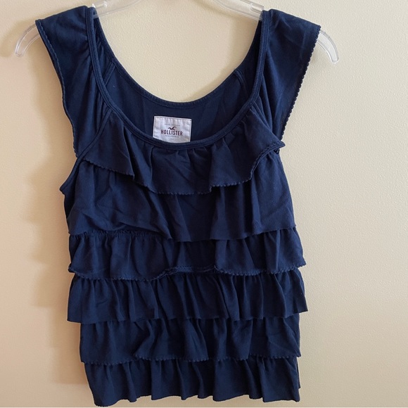 HOLLISTER Navy Blue Ruffle Sleeveless Tank Top Size S - Picture 1 of 5